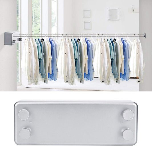 Retractable Dual Line Clothes Drying Rack, for Indoor, Hotel, Home, Balcony, and Bathroom Use (9024S Silver Double Rope Drying)
